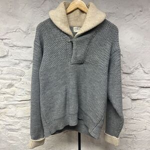 Vintage 70s 80s Shawl Collar Sweater Acrylic Thick Knit Boho Gray Collageman